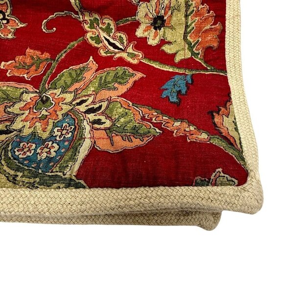 CHAPS Pillow Sham Red Jacobean Floral Burlap Trim Standard Size Cotton Annabelle - Picture 7 of 9